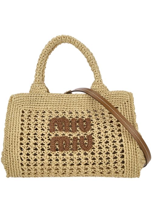 Beige/brown raffia crochet bag Miu Miu | 5BA219V-OOO2DO1F0A5T